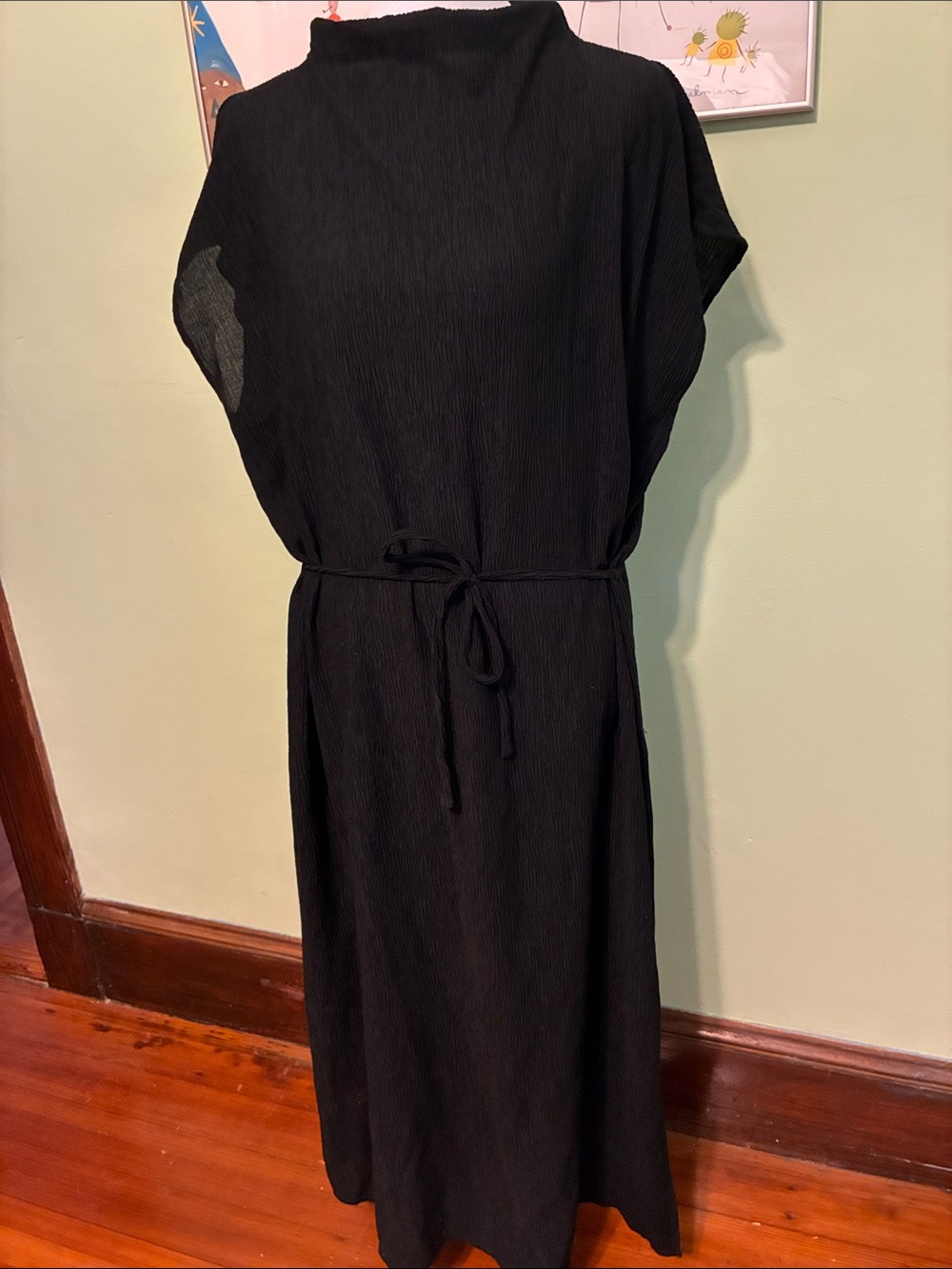 Eileen Fisher black crinkle dress, size L